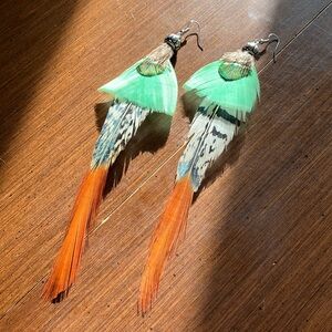 feather earrings funky eclectic colourful pheasant peacock iridescent boho